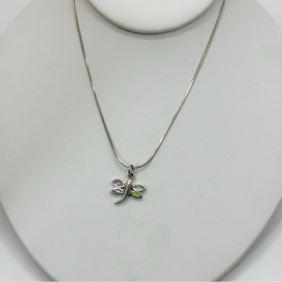 Sterling silver dragonfly necklace with opal inlay wings whimsical art nouveau - Picture 8 of 9